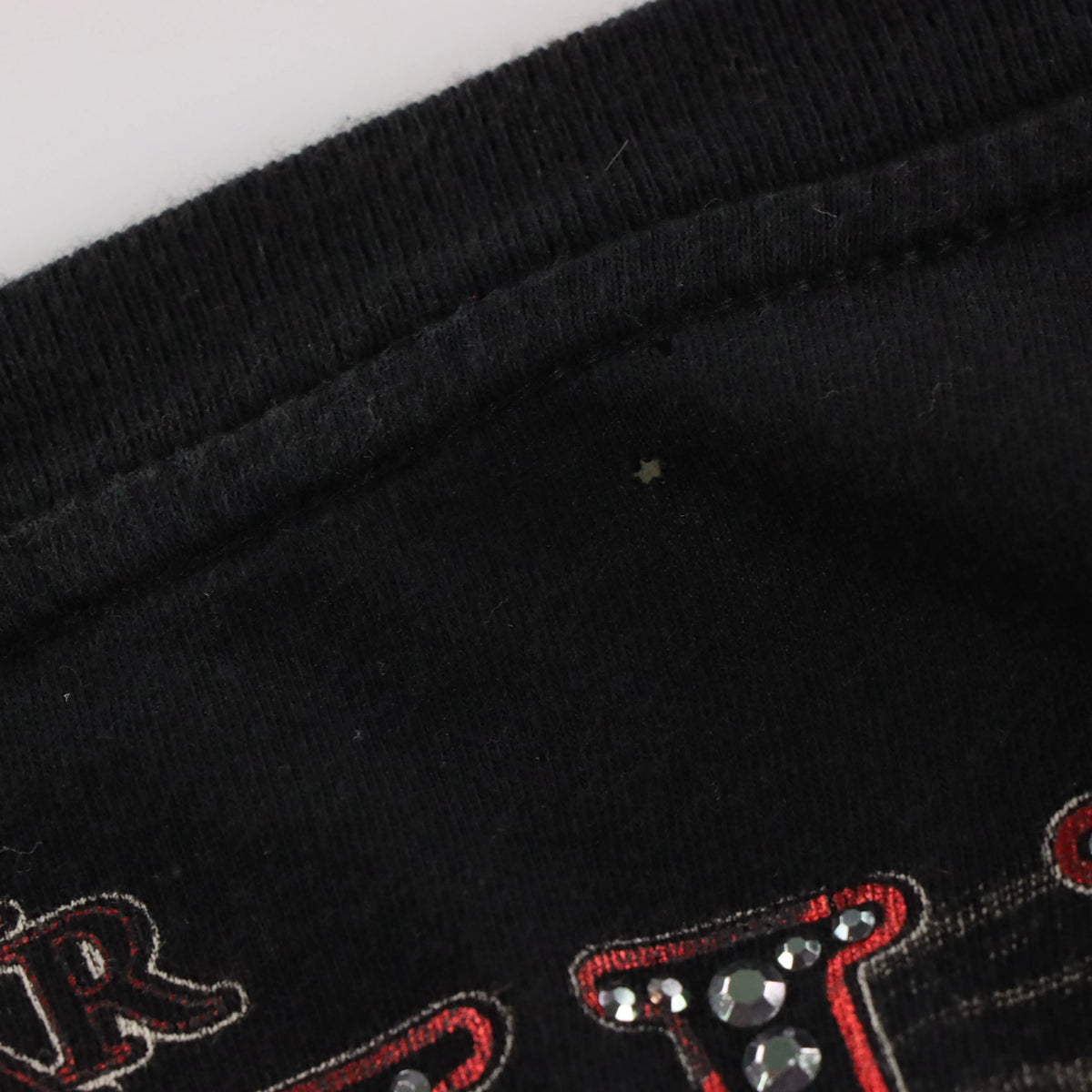 Vintage XZAVIER Y2K Embellished Grunge Black V-Neck T-Shirt (XXL)