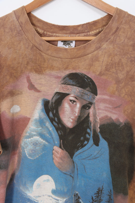 Native American Woman Ox Tribe Tie Dye USA Made T-Shirt (L)