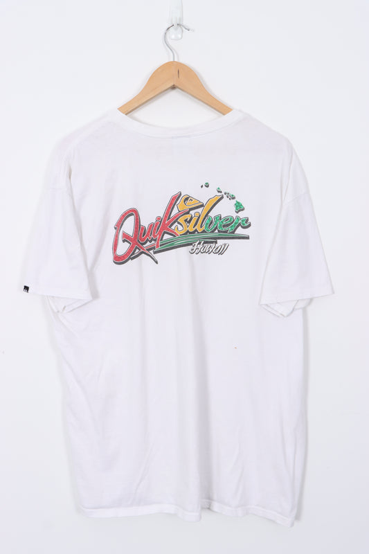 QUIKSILVER Hawaii Spell Out Logo White Surf T-Shirt (XL)