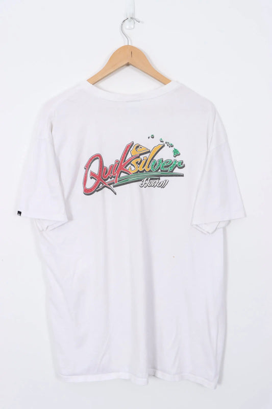 QUIKSILVER Hawaii Spell Out Logo White Surf T-Shirt (XL) Vintage Sole Melbourne