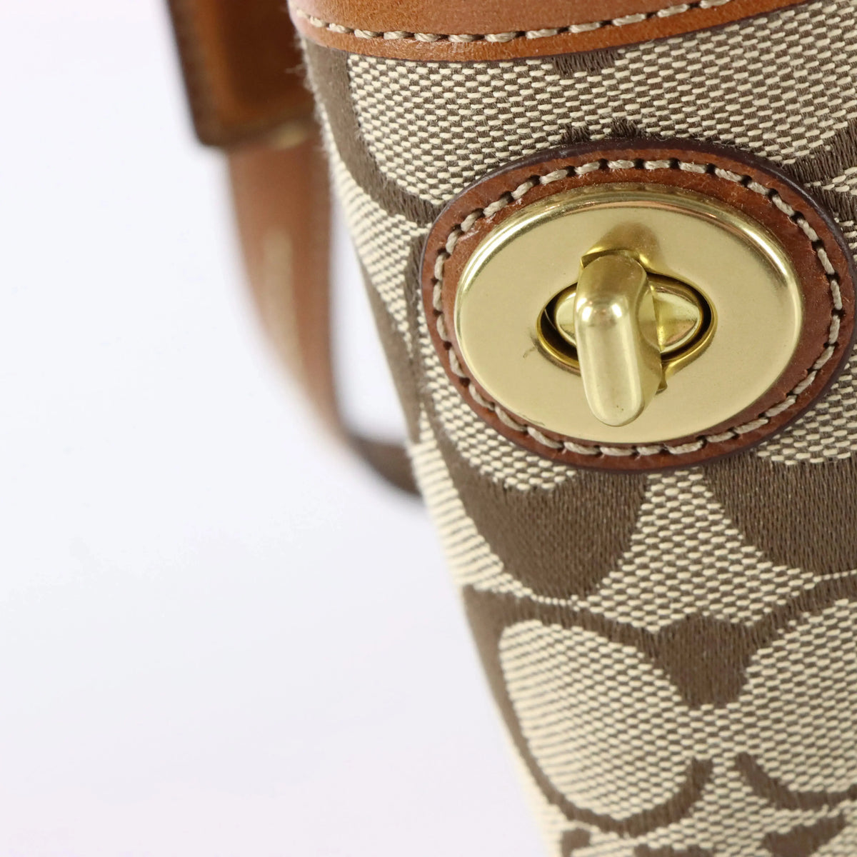 Vintage COACH 11237 Brown & Tan Signature Monogram Canvas & Leather Tote Bag Vintage Sole Melbourne