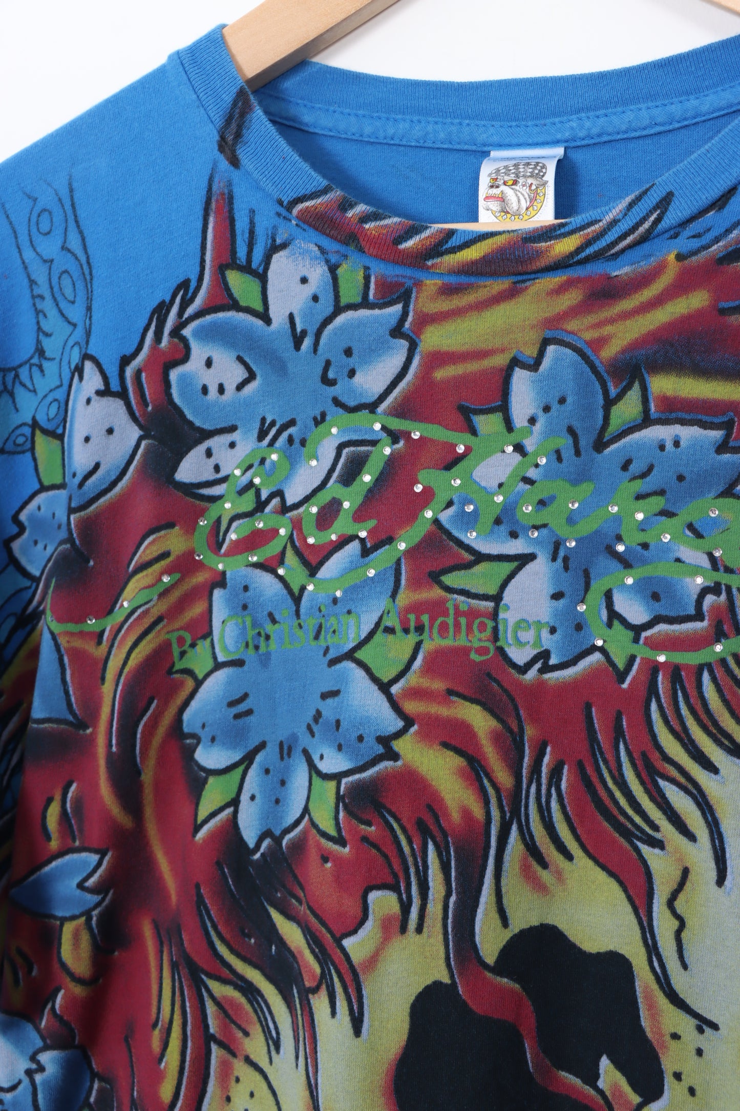 ED HARDY Christian Audiger Y2K USA Made Skull Flowers Tee (L)