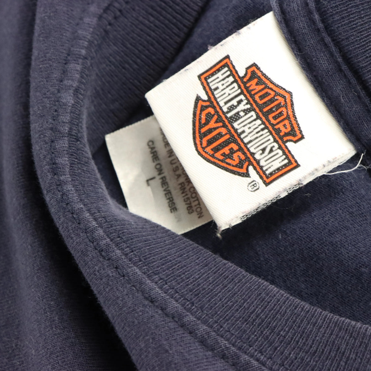 Vintage HARLEY DAVIDSON Y2K Blue Flame USA Made Long Sleeve Motorcycle T-Shirt (L)