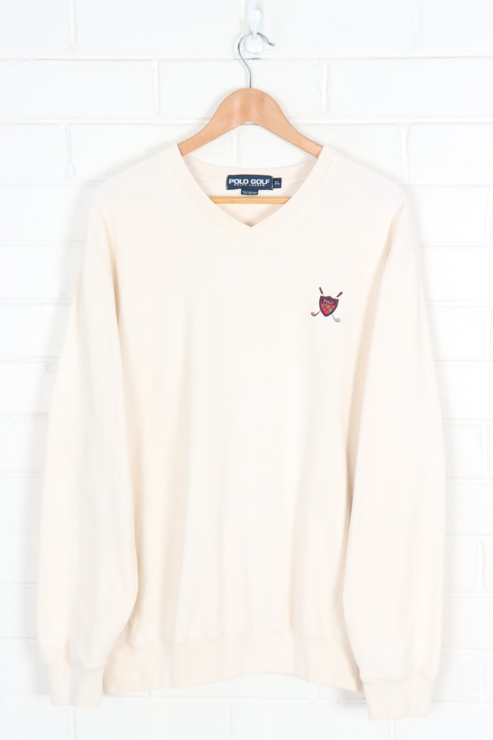 RALPH LAUREN POLO GOLF Cream Embroidered Texture Sweatshirt (XXL)