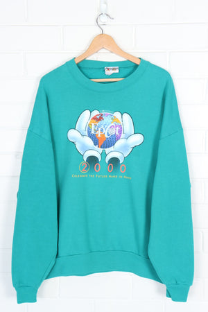 Vintage DISNEY Mickey Mouse Epcot 'Create the Future' Teal Sweatshirt (XXL)