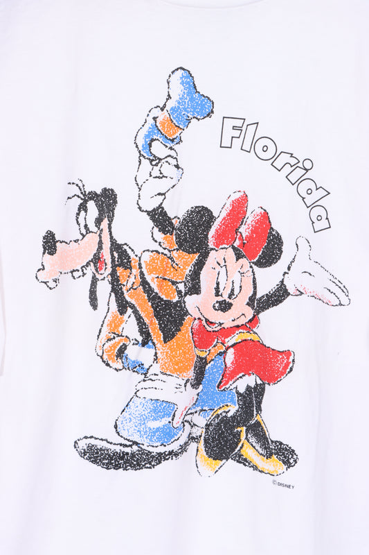DISNEY Minnie and Goofy Florida White USA Made T-Shirt (L)