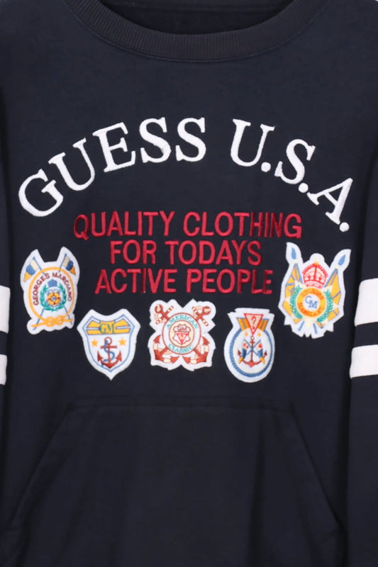 GUESS Embroidered & Felt Patch Pocket Sweatshirt (L) Vintage Sole Melbourne