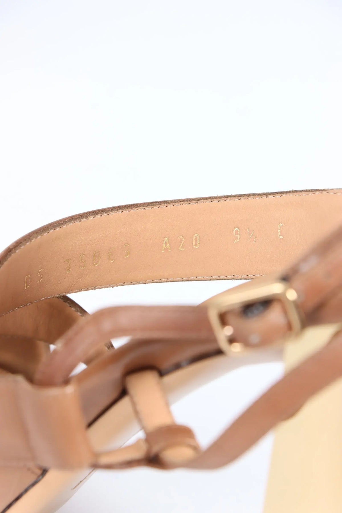 SALVATORE FERRAGAMO 'Bubina' Brown & Gold Strappy Leather Heels (9.5) Vintage Sole Melbourne