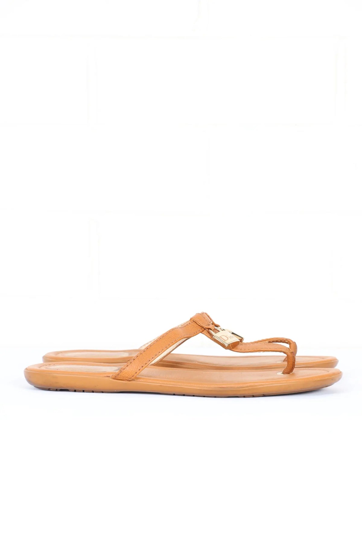 CHRISTIAN DIOR Lock Charm Leather Thongs Sandals (37) Vintage Sole Melbourne