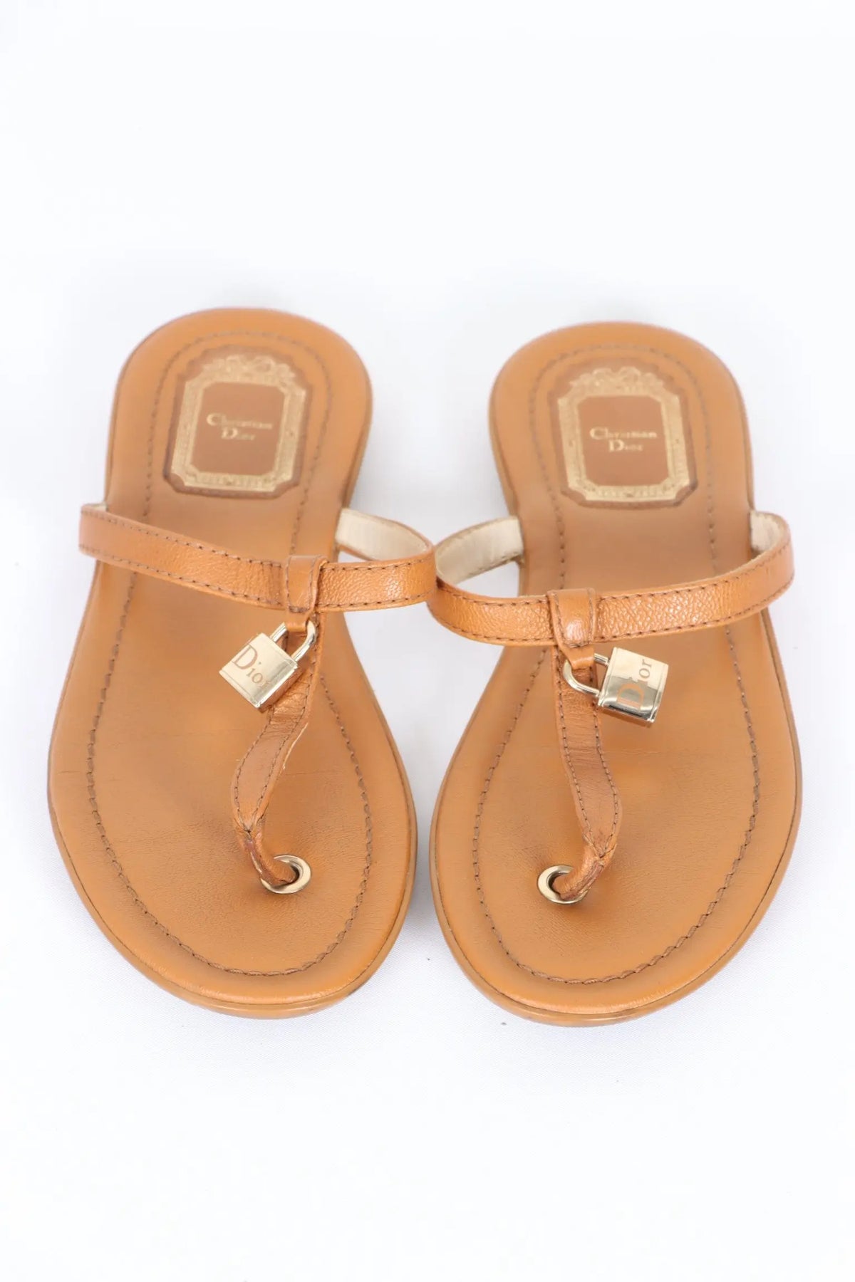 CHRISTIAN DIOR Lock Charm Leather Thongs Sandals (37) Vintage Sole Melbourne