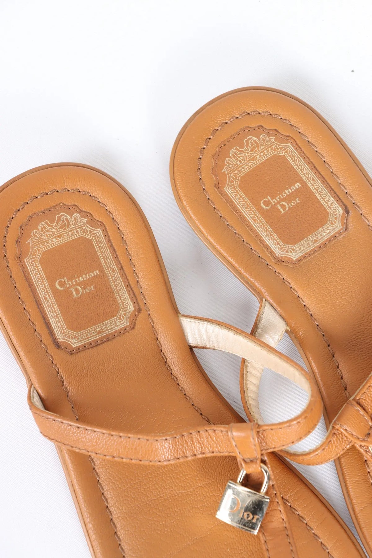 CHRISTIAN DIOR Lock Charm Leather Thongs Sandals (37) Vintage Sole Melbourne