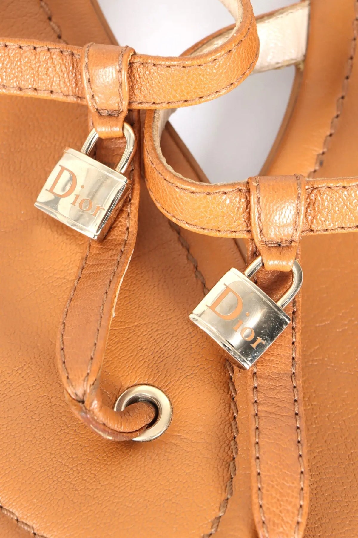 CHRISTIAN DIOR Lock Charm Leather Thongs Sandals (37) Vintage Sole Melbourne