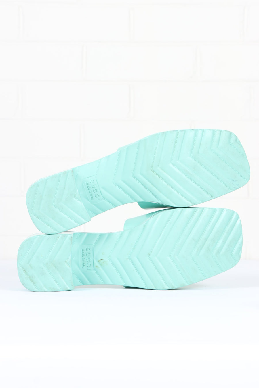 REPLICA Gucci 'Water Green' Turquoise Rubber Slide Sandals (41)