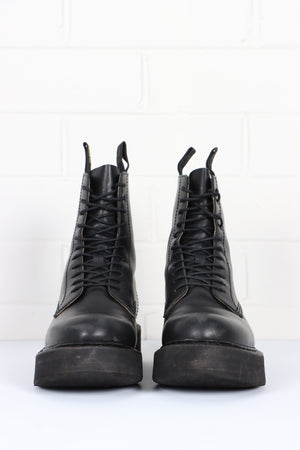 R13 'Single Stack' Black Leather Platform Boots Italy Made (39)
