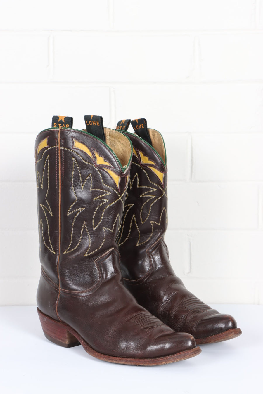 Vintage 'Lone Star' Brown Mahogany Leather Cowboy Boots (9)