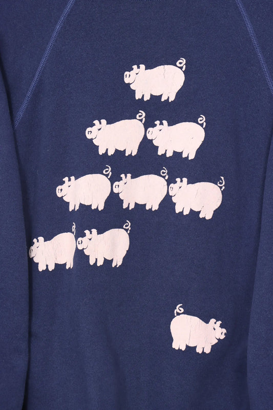 Navy Pink 3D Puff Pig Front & Back Animal 50/50 Sweatshirt (L) Vintage Sole Melbourne