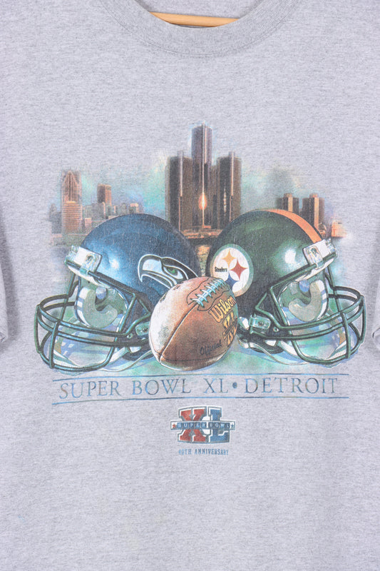 Super Bowl 90th Anniversary Detroit Pro Sport Grey Tee (L)