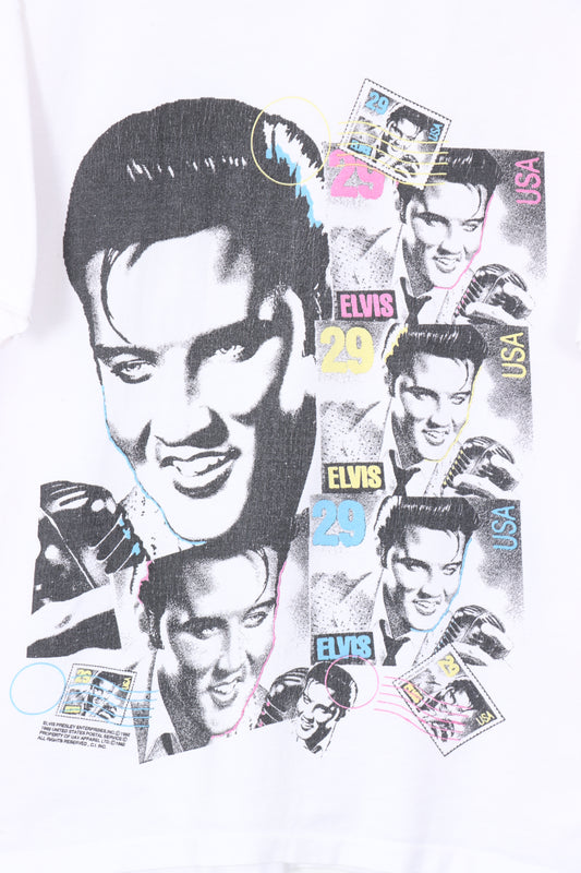 1992 Vintage ELVIS PRESLEY Colourful 29 Stamp Music Tee (L)