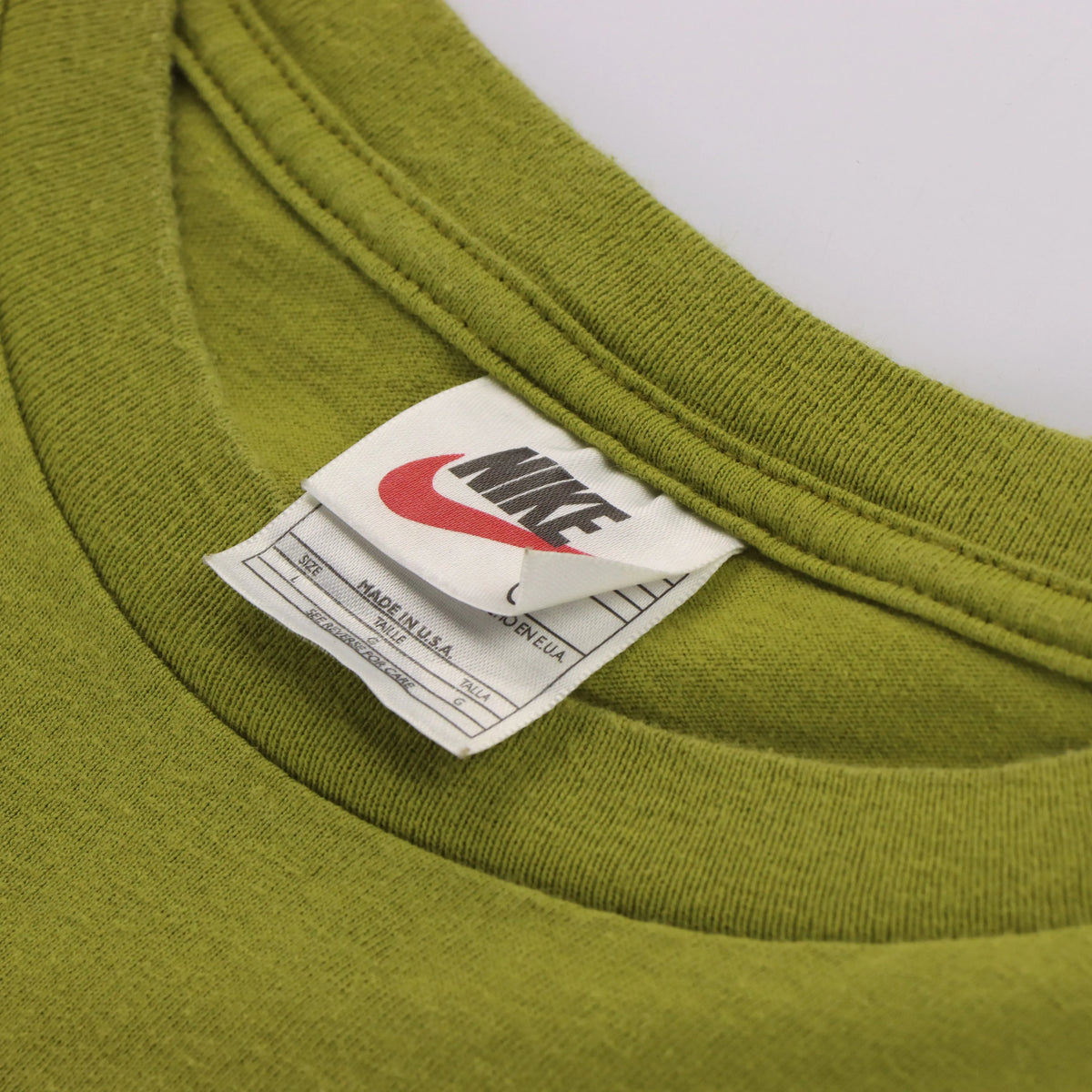 NIKE Embroidered Spell Out Logo Olive Green USA Made T-Shirt (XL) - Vintage Sole Melbourne