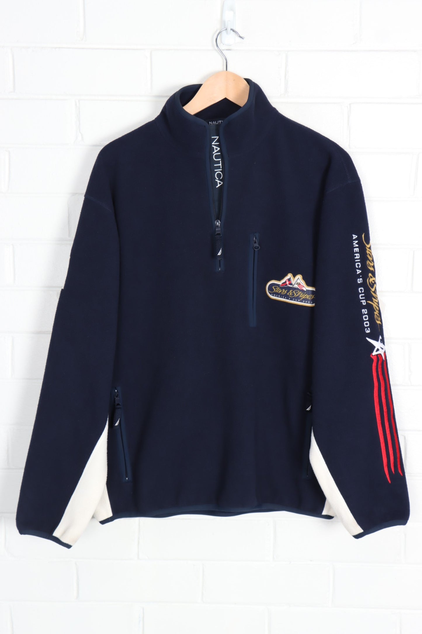 NAUTICA Stars & Stripes Embroidered 1/4 Zip Up Fleece (XL) - Vintage Sole Melbourne