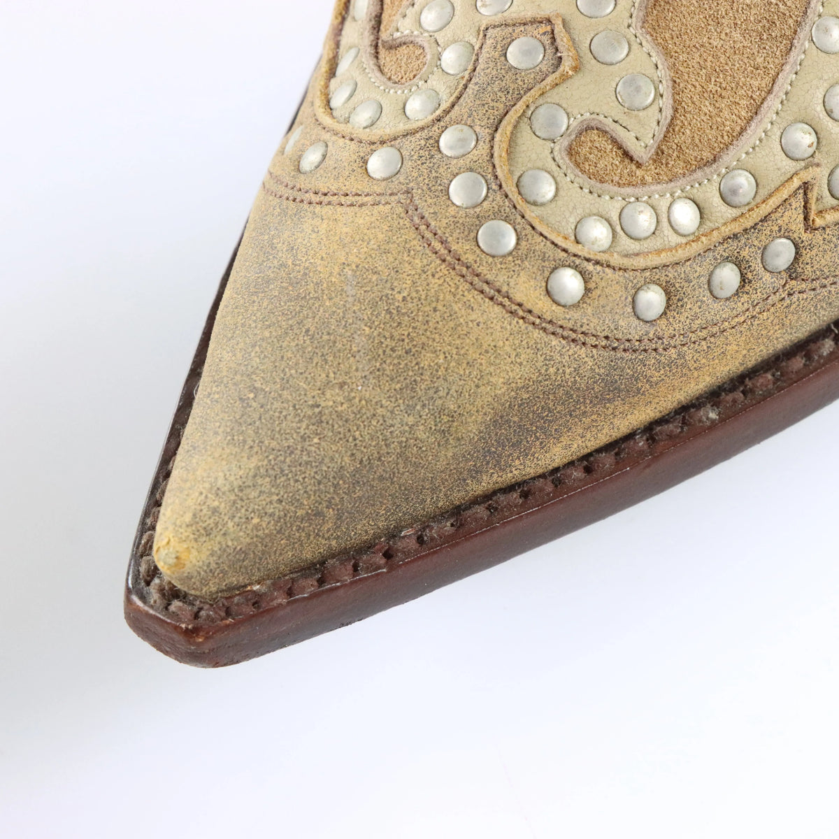 Vintage BOOTS & BELTS CO. Tan Studded Suede 'Old Gringo' Western Mules (8)