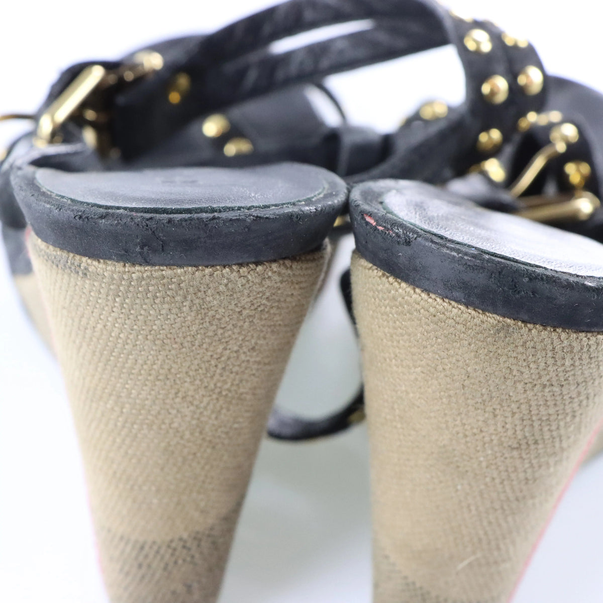 Vintage BURBERRY Signature Plaid Italian Made Studded Strappy Sandal Wedges (6-6.5)