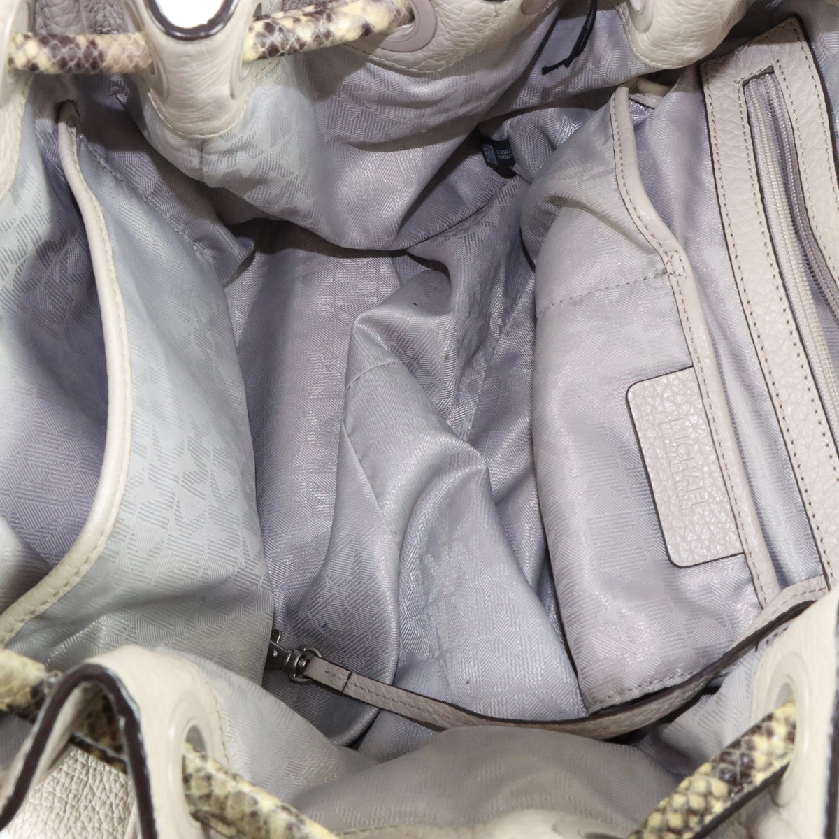MICHAEL KORS 'Dahlia' Python-Print Knot Handle Taupe Pebbled Leather Bag