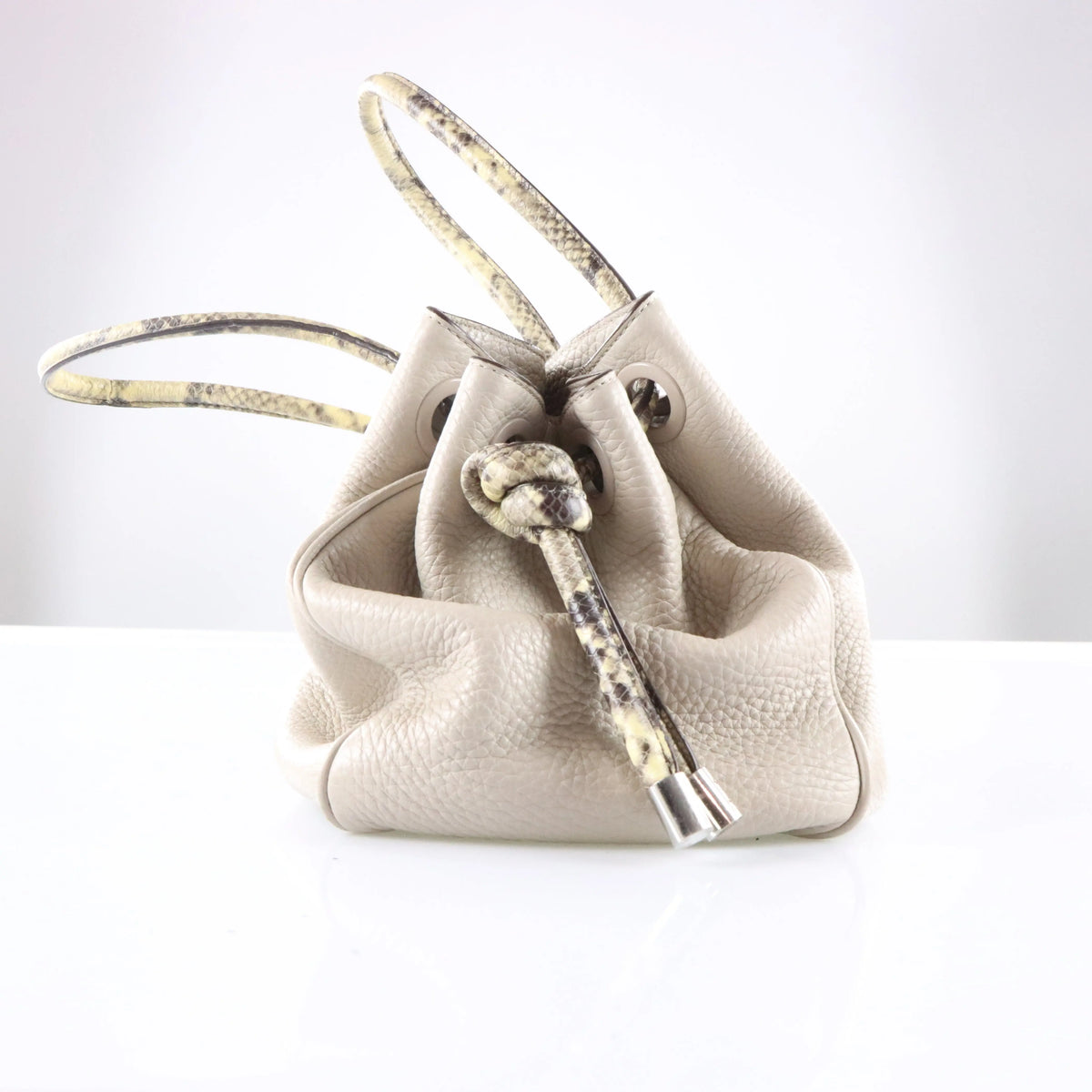 MICHAEL KORS 'Dahlia' Python-Print Knot Handle Taupe Pebbled Leather Bag