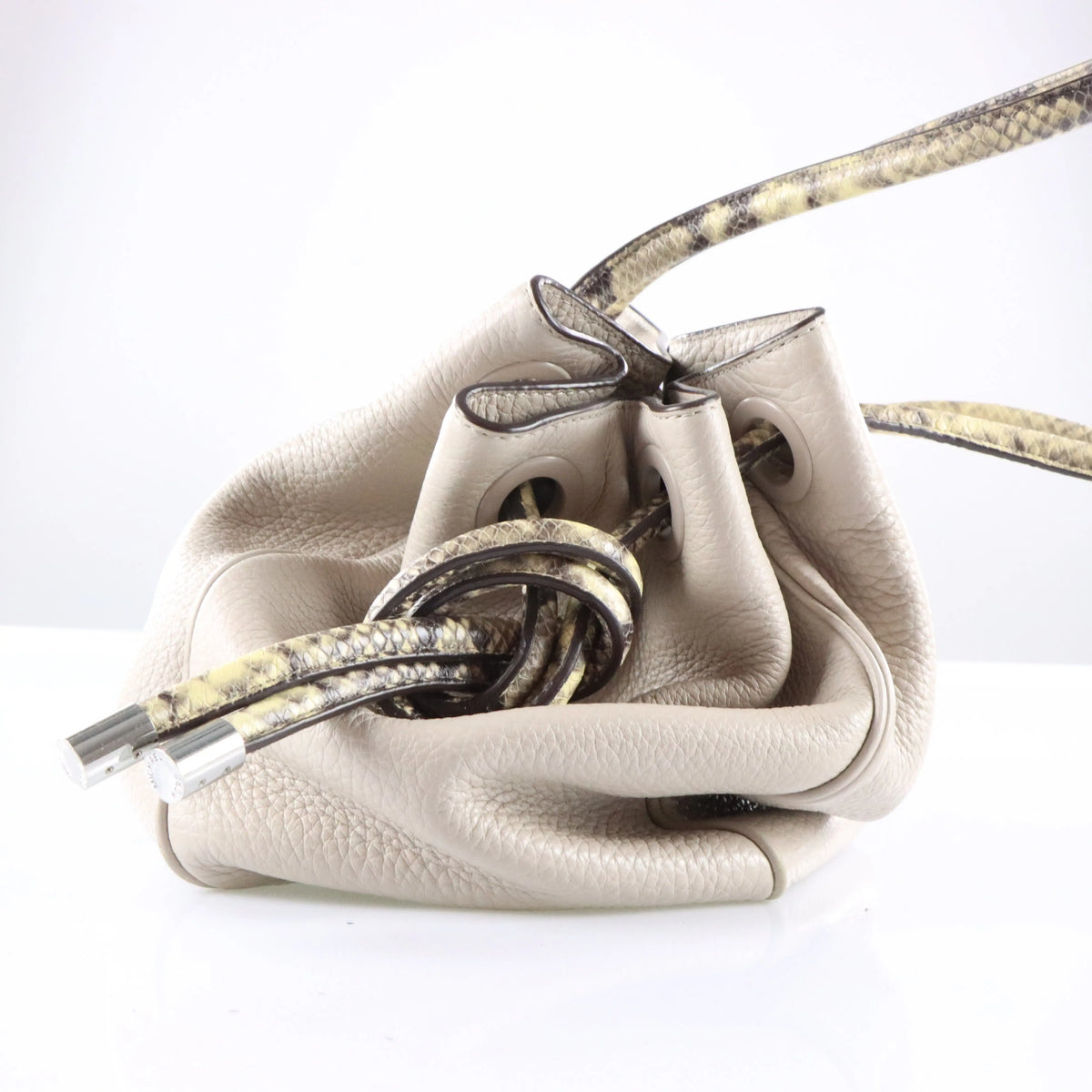 MICHAEL KORS 'Dahlia' Python-Print Knot Handle Taupe Pebbled Leather Bag