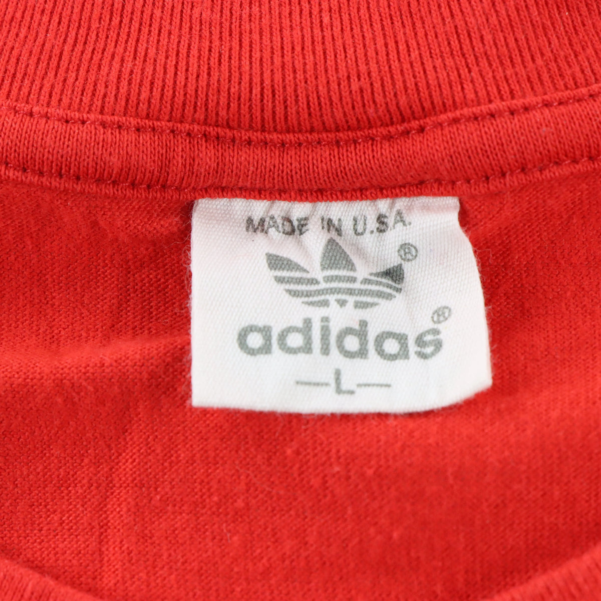 Vintage 80s ADIDAS Red & Blue Double Sided Big Logo USA Made Single Stitch Tee (L)