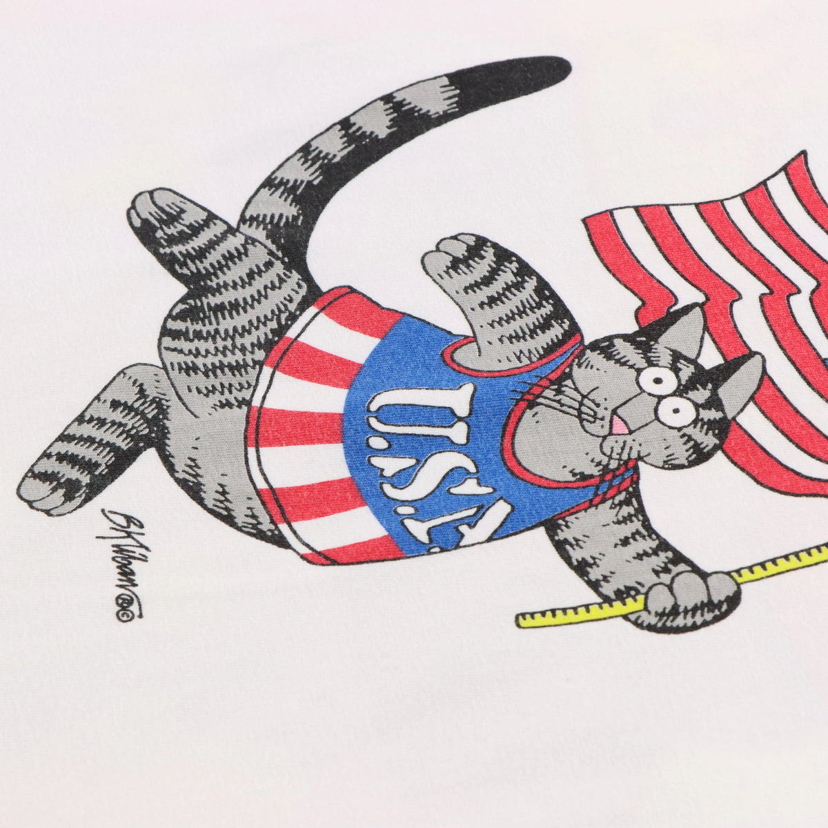 Vintage B Kilban USA Made America Cat Podium Medal Front Back White T-Shirt (XL-XXL)