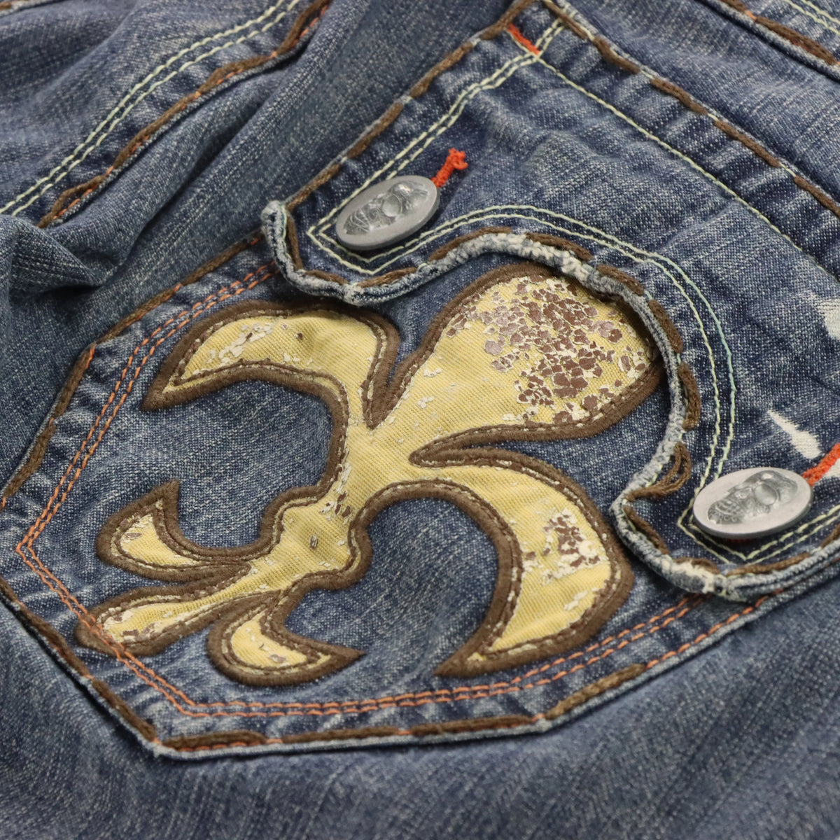 Vintage LAGUNA BEACH Y2K Skull Button Cross Pocket USA Made Denim Jeans (36)
