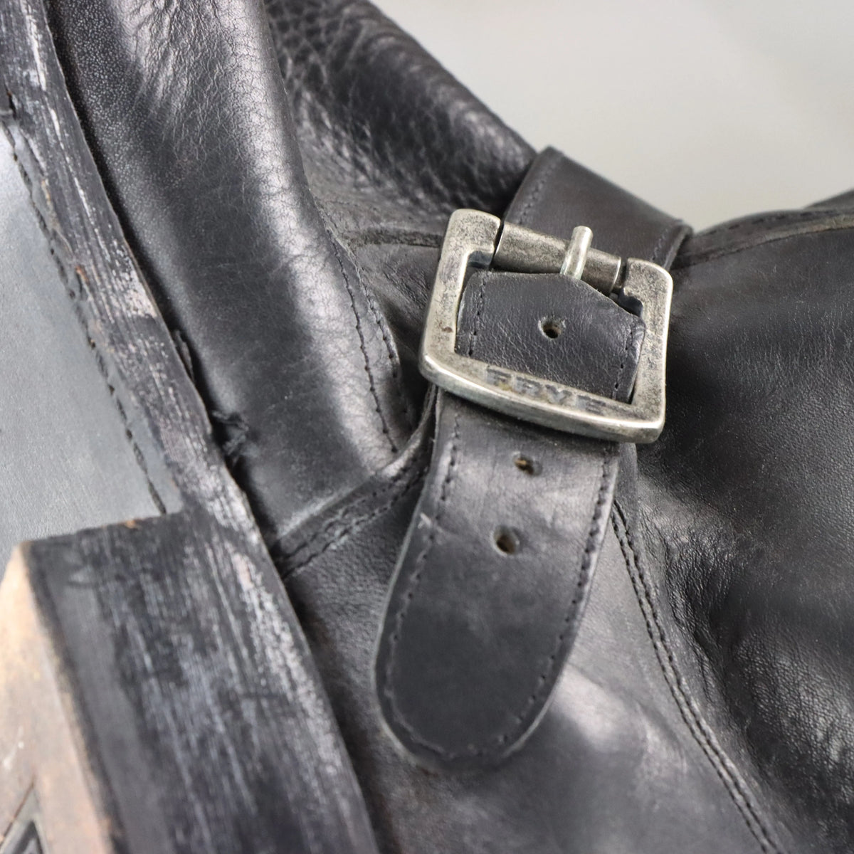 Vintage FRYE Buckle Leather Ankle Western Black & Silver Boots (13 B)