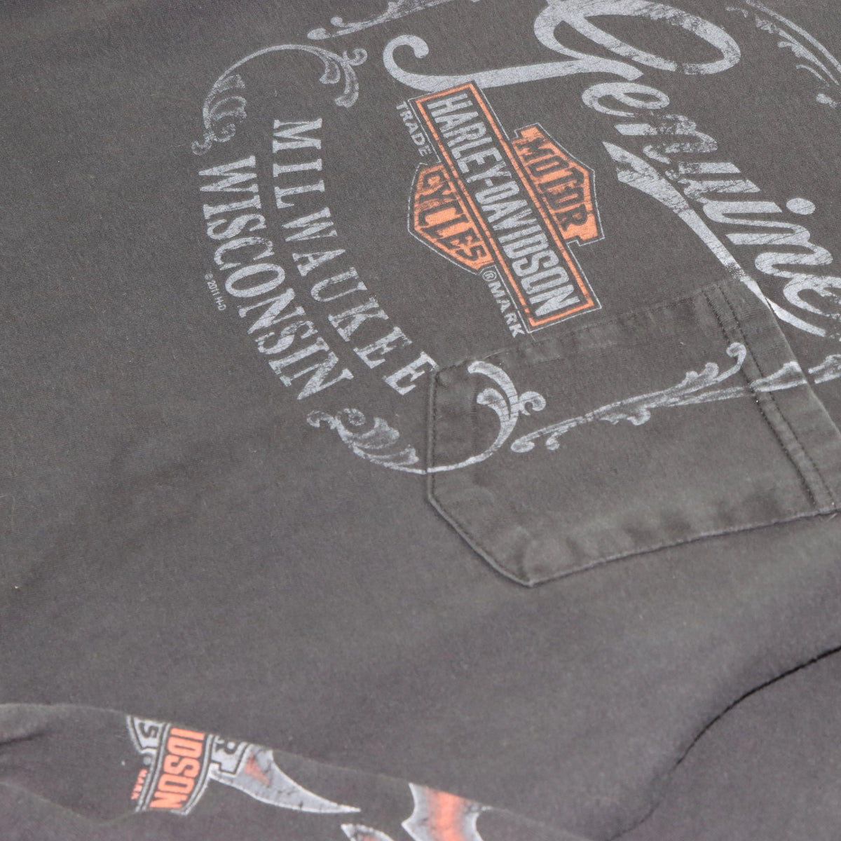 Vintage HARLEY DAVIDSON USA Made Palm Springs Black Long Sleeve Motorcycle Pocket T-Shirt (L)