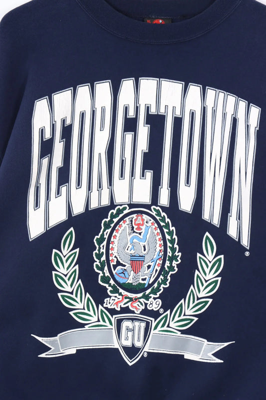 GEORGETOWN University Navy Crest 50/50 Sweatshirt (XL-XXL) Vintage Sole Melbourne