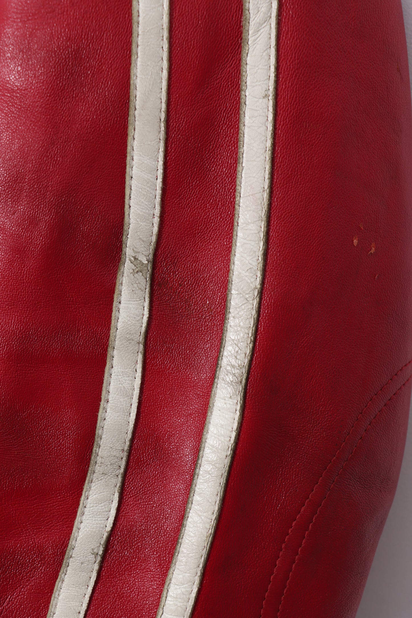 AVIREX Red & White Embroidered Patch Leather Jacket (Women's XXL)