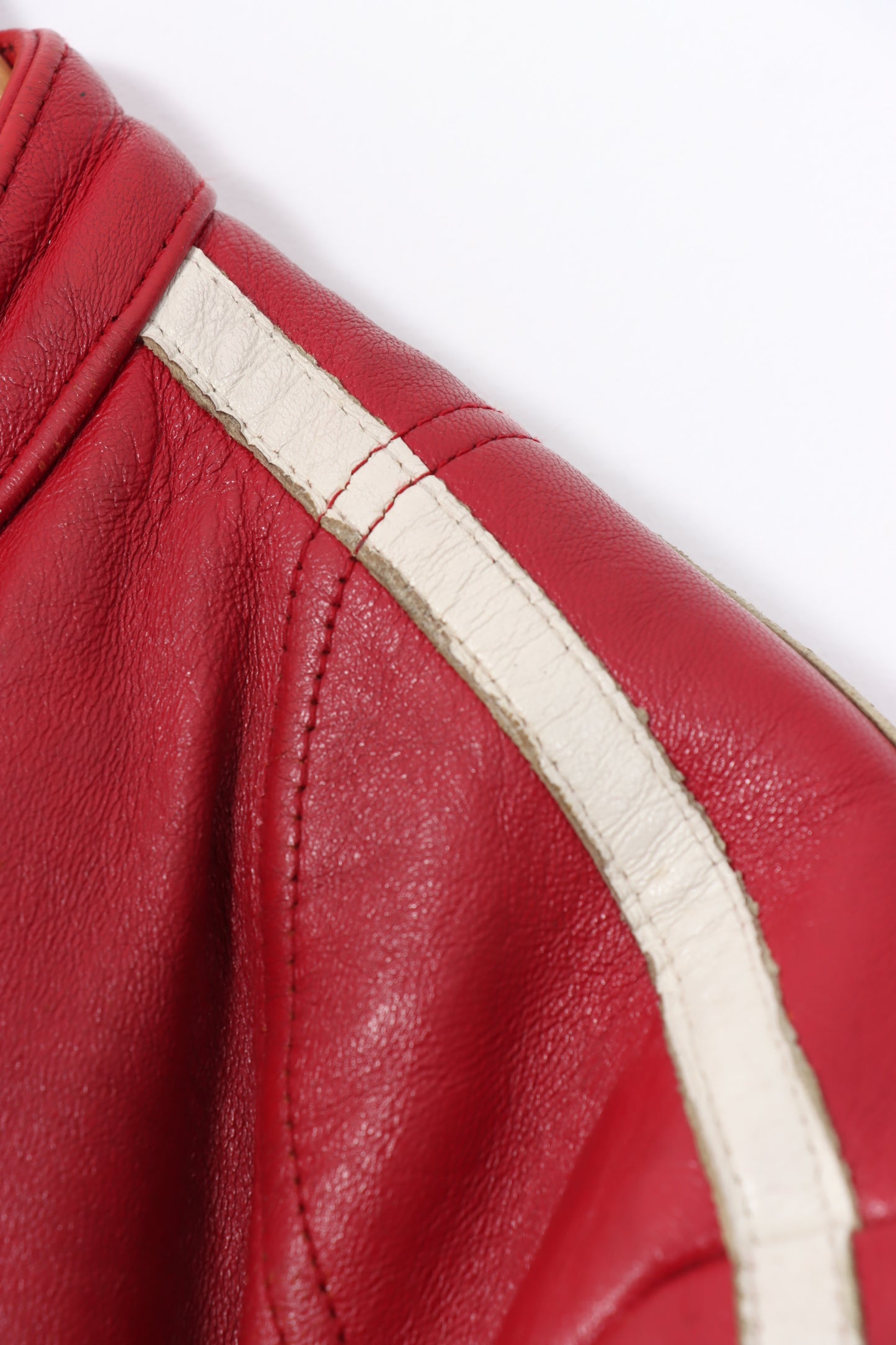 AVIREX Red & White Embroidered Patch Leather Jacket (Women's XXL)