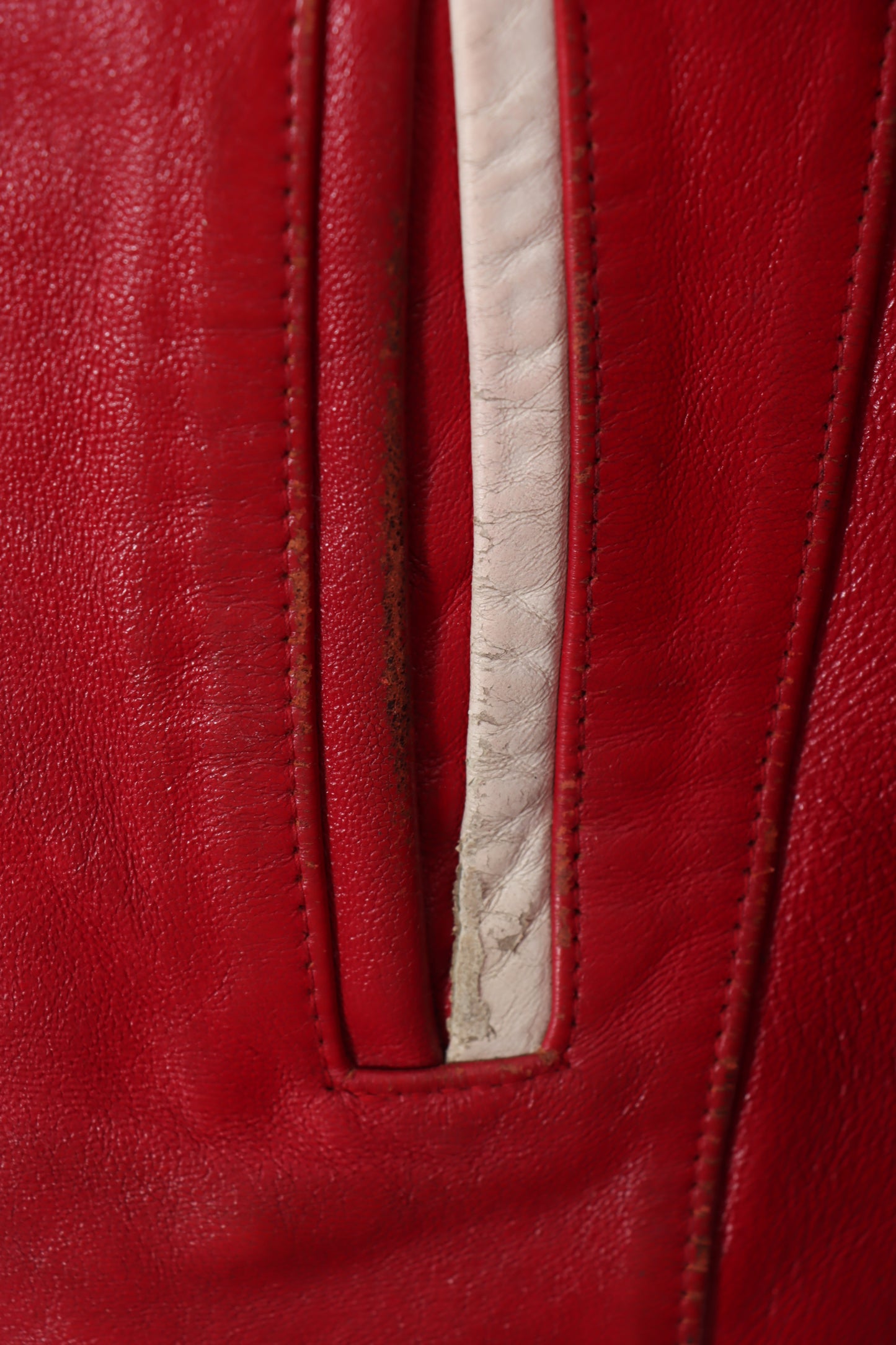 AVIREX Red & White Embroidered Patch Leather Jacket (Women's XXL)