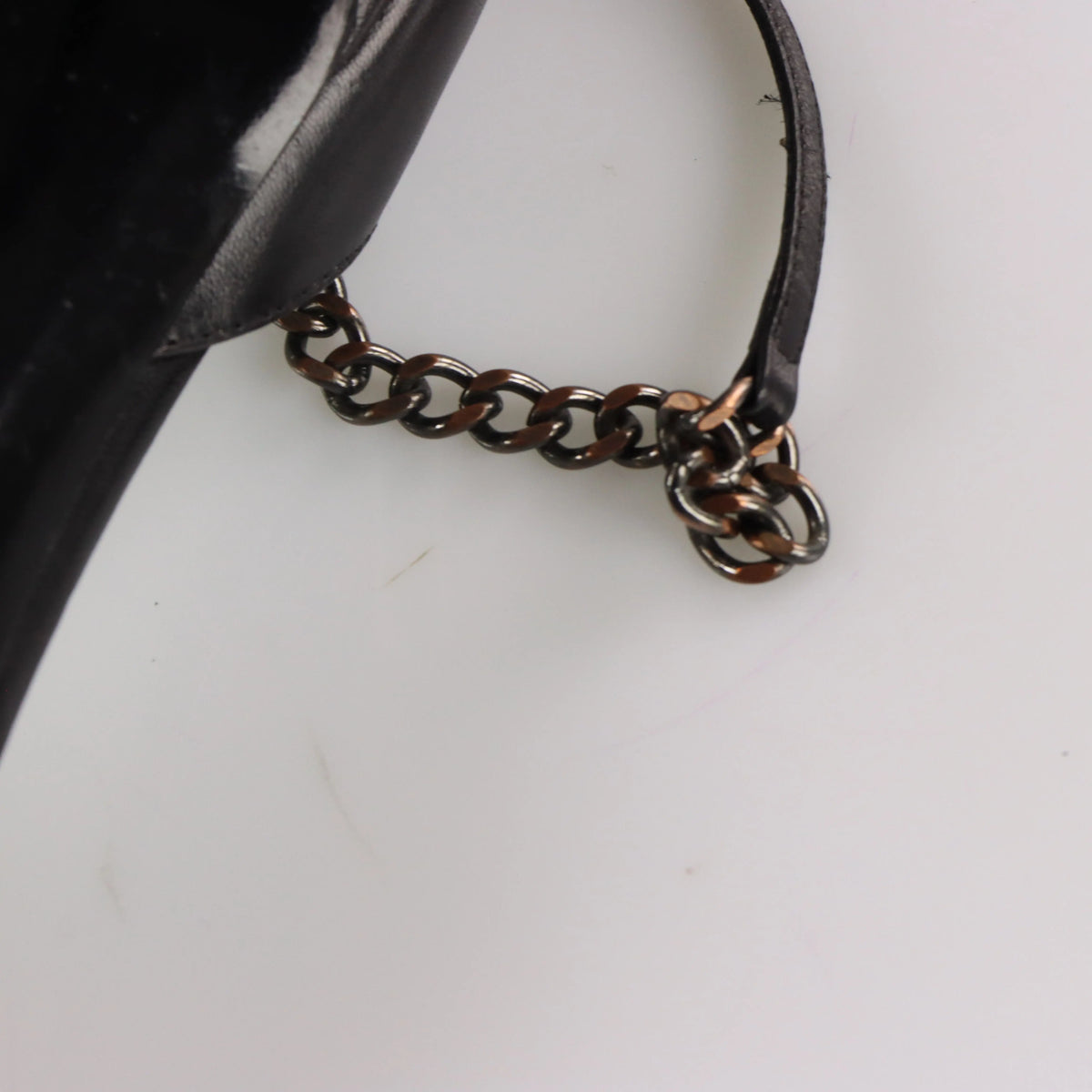 Vintage CHANEL Italy Made Chain Strap Blue & Black Leather Heel (40)