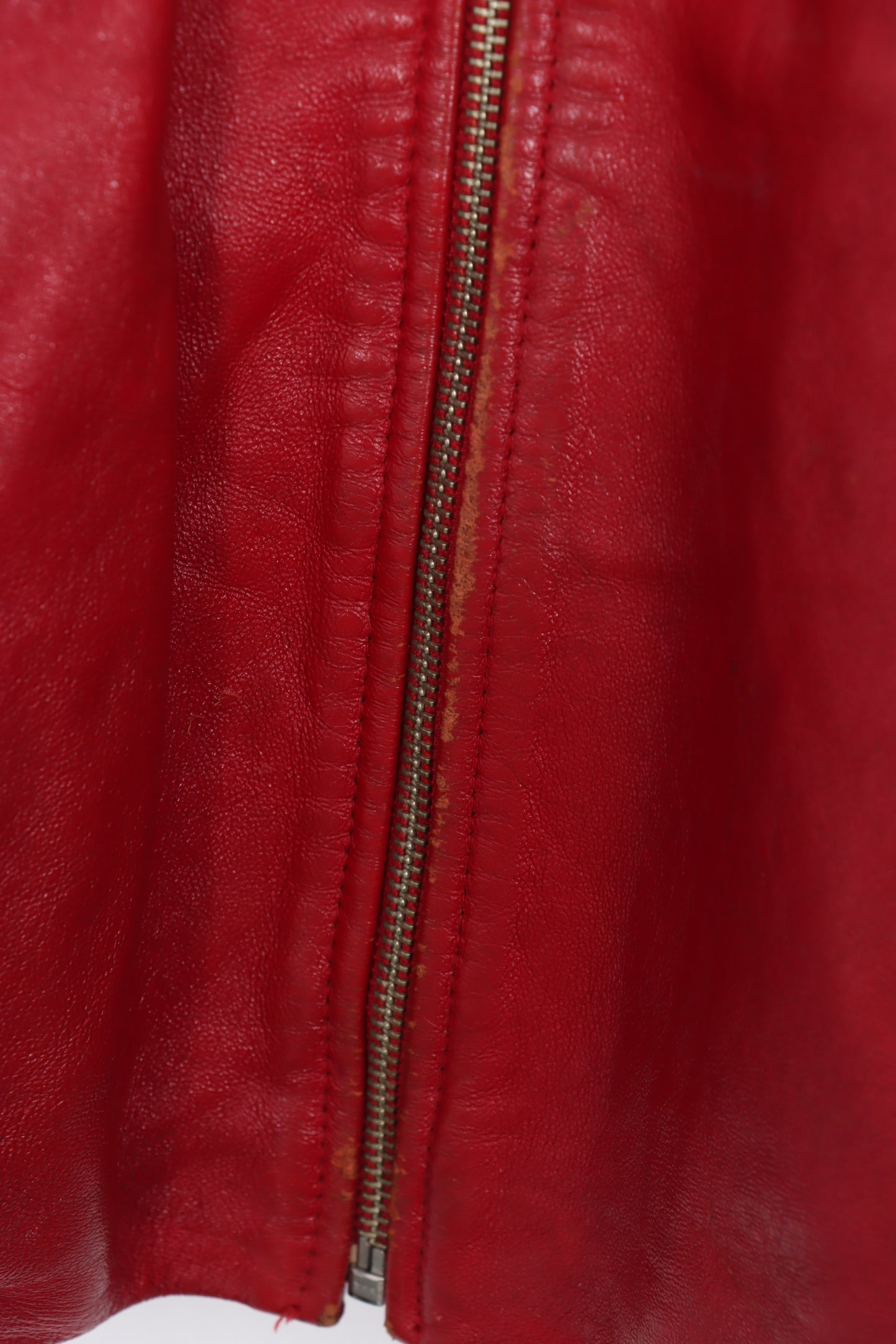 AVIREX Red & White Embroidered Patch Leather Jacket (Women's XXL)