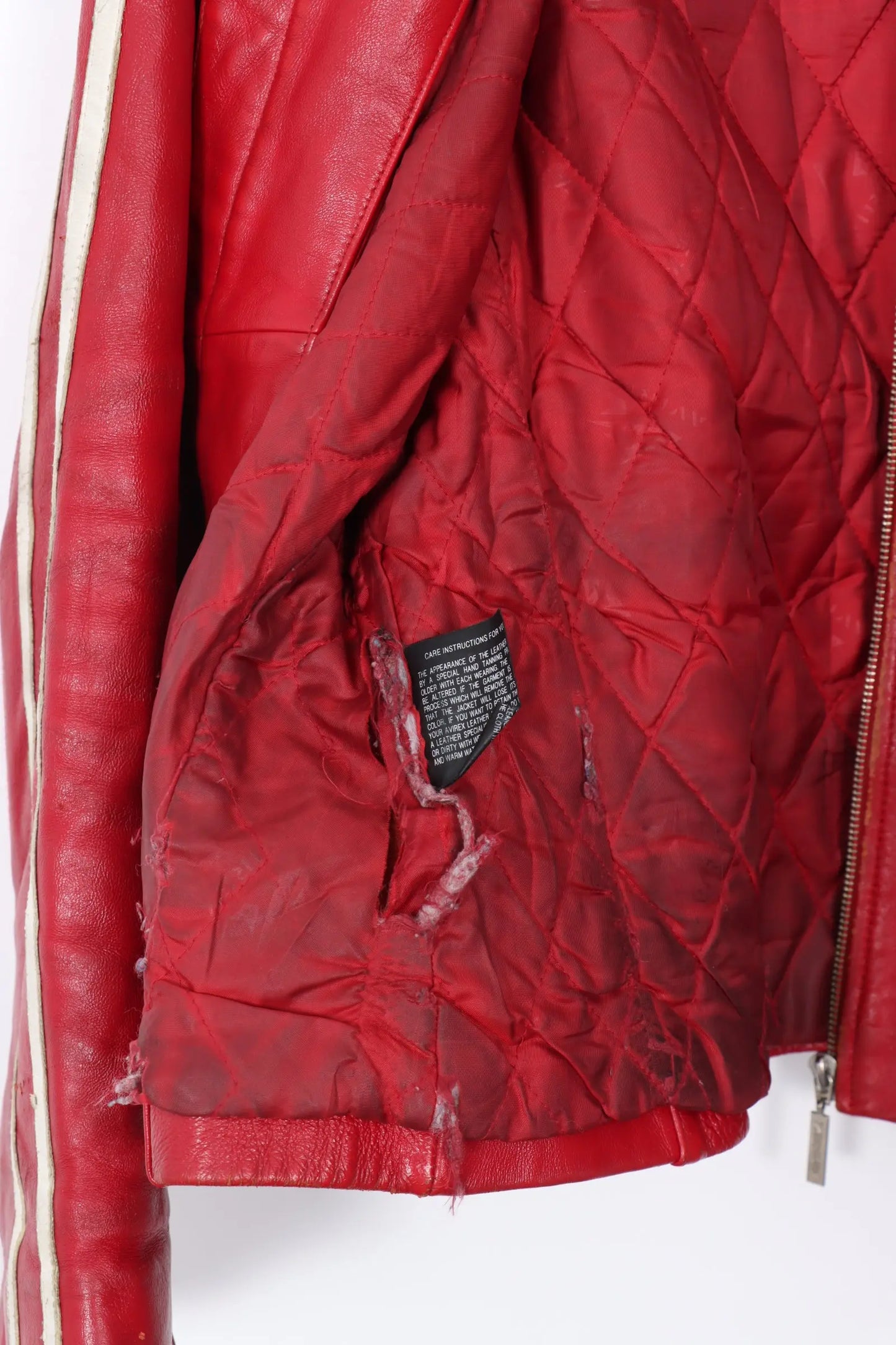 AVIREX Red & White Embroidered Patch Leather Jacket (Women's XXL) Vintage Sole Melbourne