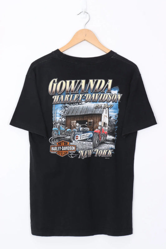 HARLEY DAVIDSON Gowanda New York Flag & Engine Graphic Tee (S-M) Vintage Sole Melbourne