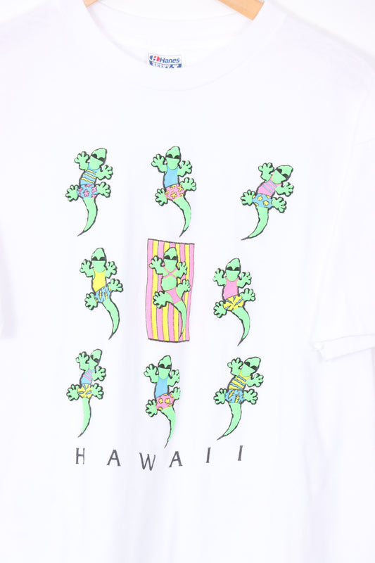 HAWAII Fluro Gecko Lizards 3D Puff Print Destination Tee (M)