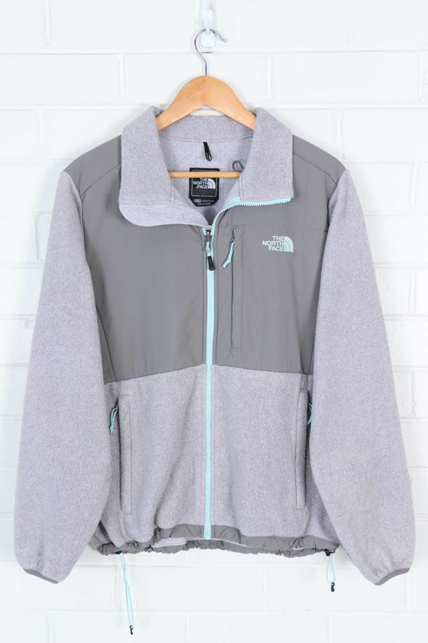 THE NORTH FACE Grey & Teal Panel Fleece Jacket (Women's XL)