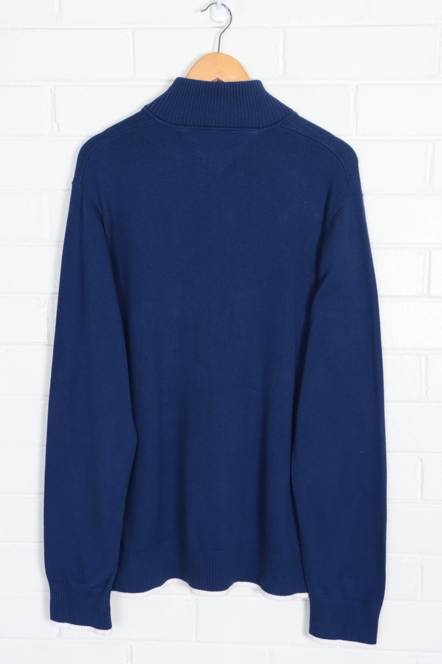 TOMMY HILFIGER Blue Stripe Detail 1/4 Zip Sweater (XL)
