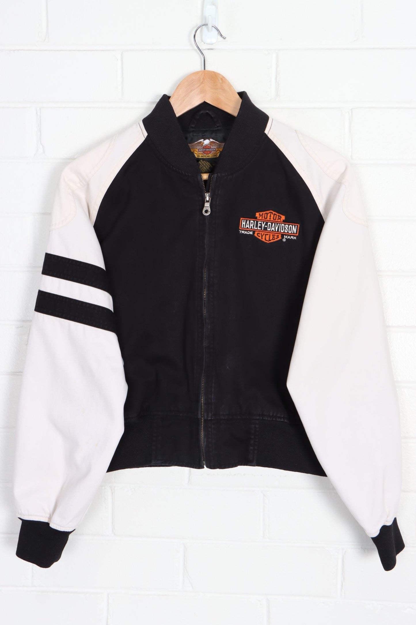 HARLEY DAVIDSON V-Twin Power Varsity Cropped Bomber Jacket (S) - Vintage Sole Melbourne