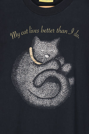 'My Cat Has Better Life Than Me!' Glitter USA Made Tee (M)