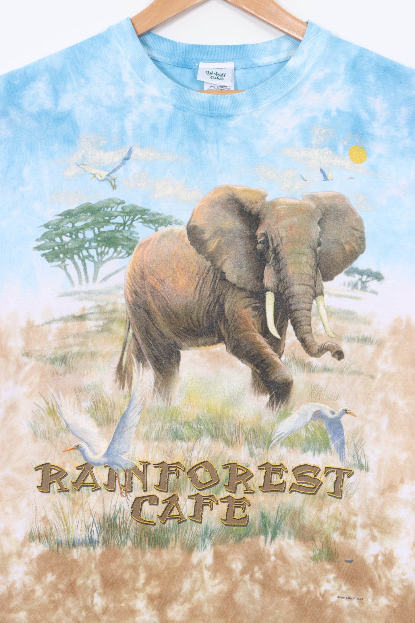 RAINFOREST CAFE 1999 Elephant Safari LIQUID BLUE T-Shirt (L)
