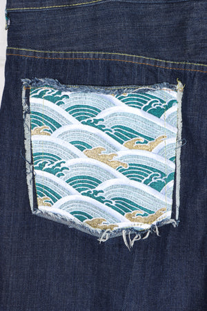 STONE TOUCH Embroidered Metallic Waves Y2K Jeans (44x32)