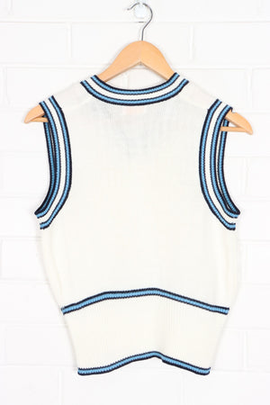 Blue Striped Cream Knit Vest Korea Made (S-M)